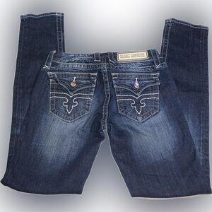 Rock Revival Dark Wash Blue Studded Jessica Easy Skinny Jeans 26 Embroidered